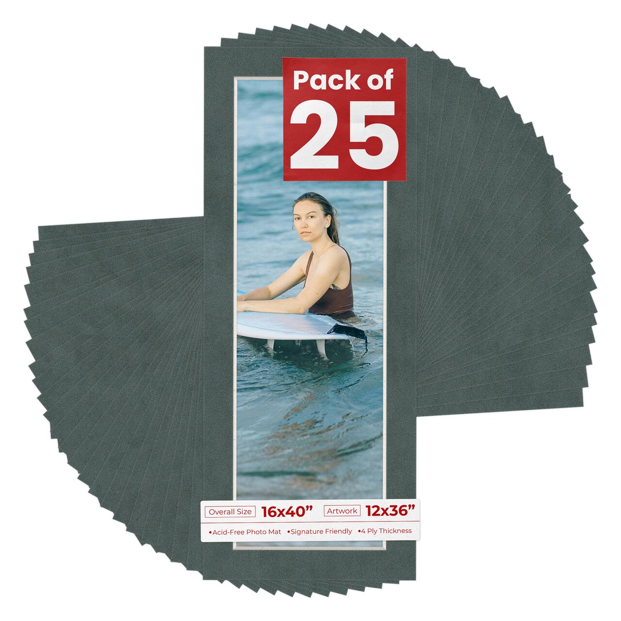 Dark Grey Suede Mat Board for 16x40 Frames - Fits 12x36 Photos